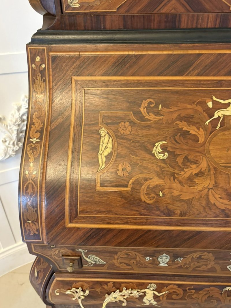 Outstanding Quality Antique Italian Marquetry Inlaid Burr Walnut Bureau Bookcase - Image 22